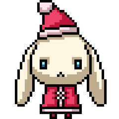 Wall Mural - pixel art white rabbit santa