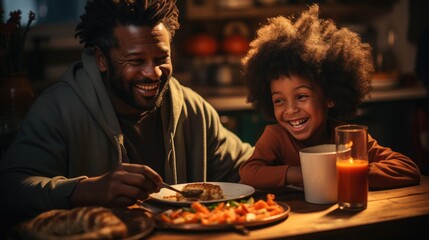 Wall Mural - Black family has breakfast at home