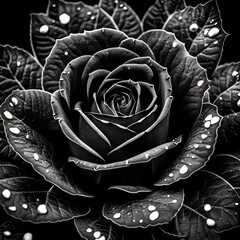 Wall Mural - black and white roses with black background