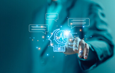 development of smart robot conversation, chatbot generates the information command prompt. concept of AI chat digital technology, bot artificial intelligence open for customers, business communication