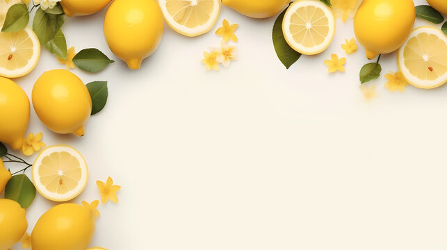 Top view of lemons a white background with copy space for text