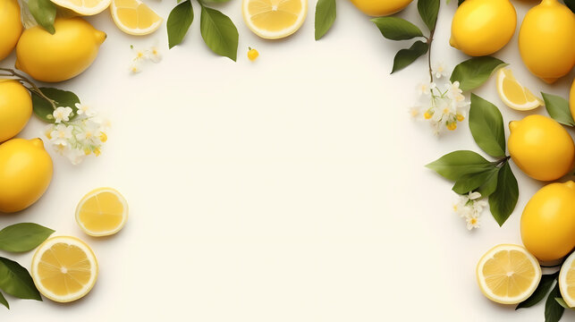 Top view of lemons a white background with copy space for text