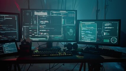 Wall Mural - monitors of computers with modern equipment for programmer