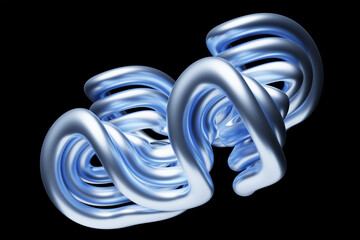 Poster - Abstract dynamic droplet shape with blue smooth objects  on a black  background. 3D illustration and rendering. Elegant line background.