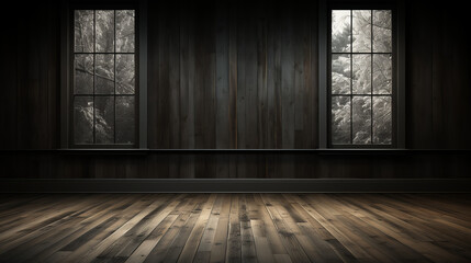 Wall Mural - Empty room - barnwood - wood floors - dark vibe - low angle shot 