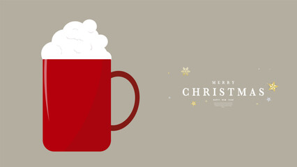 Wall Mural - Red coffee mug with Christmas drink , Merry Christmas  and Happy New Year background ,element in Christmas holiday , Flat Modern design , illustration Vector EPS 10