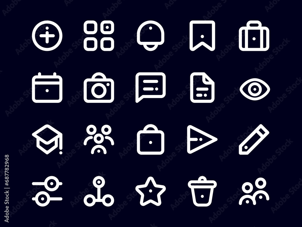 User Interface Icon Pack Outline Dark Mode Style. Material Icon ...