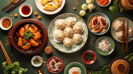 Asian traditional festive new year food flat top view