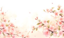 Beautiful Watercolor Pink Cherry Blossom Illustration, Generative AI