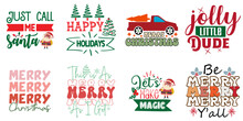 Happy Holiday And Winter Phrase Set Retro Christmas Vector Illustration For Packaging, Decal, Logo