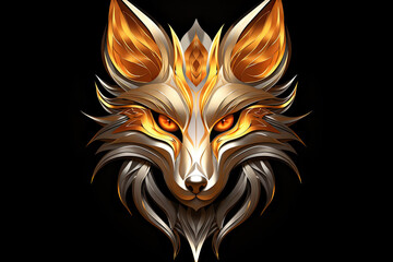 Wall Mural - a head fox logo design on a dark background. fox pattern details in luxury style