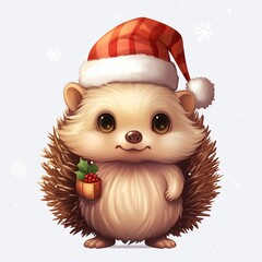 Canvas Print - Cute Hedgehog isolate on white Christmas concept