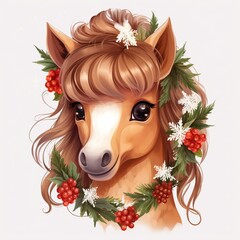 Poster - Cute Horse in Christmas concept