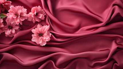 Mockup with flowers and petals on dark red and purple background