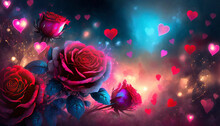 Red Roses With Hearts Background