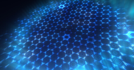 Poster - Abstract blue background pattern of hexagons glowing futuristic digital energy magical bright