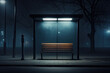 An isolated bus station at night