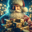 Santa Claus portrait with gifts on a festive background