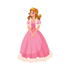 Sticker - Woman Princess in Golden Crown as Good Fairytale Character Vector Illustration