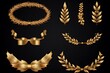 Set of golden ribbons laurel wreaths of different shapes