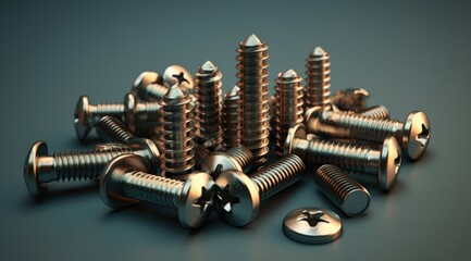 Detailed closeup of metal bolts. Industrial background.