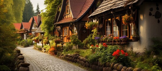 Czech fairy-tale homes with wooden houses, flowers, and Baba Yaga.