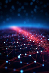 Poster - Music wave of particles and lines. Big data visualization. Abstract blue background with a dynamic wave. 3d rendering.