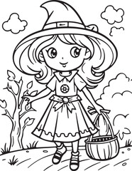  halloween witch hand drawn coloring page illustration