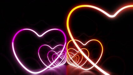 Wall Mural - heart neon line love tunnel glowing fluorescent lights corridor stage cg background