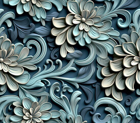 Poster - 3D Damask Seamless Patterns
