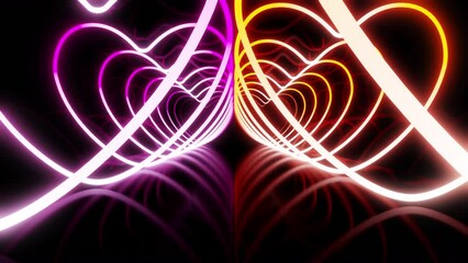 Wall Mural - heart neon line love tunnel glowing fluorescent lights corridor stage cg background