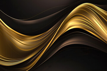 Abstract twisted liquid line shape gold luxury on black Background