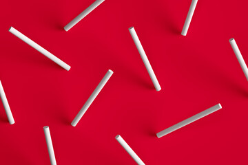 Aufkleber - Abstract geometric red background with white cylinder shapes resembling lollipop sticks.