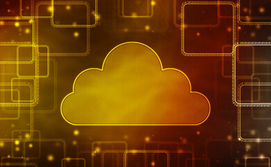 Poster - 2d illustration of Cloud computing, Digital Cloud computing Concept background. Cyber technology, internet data storage, database and data server concept