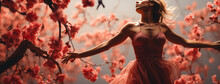 Wide Dreamy Facebook And Web Banner Image Of Freedom With Ballet Dancing Lady In Pink Background Full Of Pinkish Flowers  