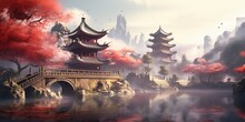 Serenity Of The Ancient Temple: A Peaceful Forest In Fantasy China