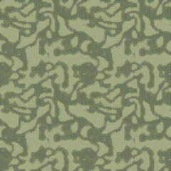 Sticker - Abstract halftone seamless camouflage texture. Dot pattern in dark khaki green colors, camo digital two color background. Vector wallpaper