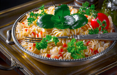 Boiled pasta with vegetables