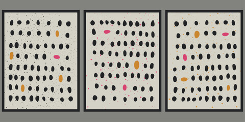 Poster - Modern poster, abstract black dots. Wall painting made of abstract artistic dots. A set of three abstract paintings for the interior.