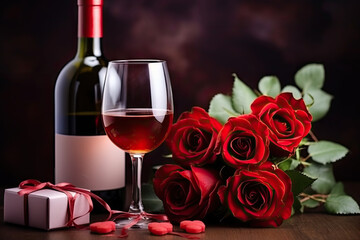 Wall Mural - red wine and roses