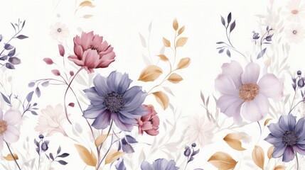 Wall Mural - Dainty Abstract flower Bright and cute colors pattern, simple, neutral flowers on white background Seamless pattern of elegant, dainty, neutral watercolor floral for fabric, home decor, and wrapping