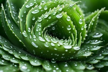 Sticker - spiral aloe vera with water drops, closeup--