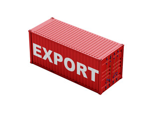 Export, cargo container in red with text Export. Transparent isolated background