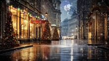 city ​​night atmosphere on a city street by AI Generated. seamless looping time-lapse virtual video Animation Background.
