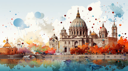 Wall Mural - touristic card of Rome views, Italy