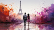 couple in love near Eiffel Towerh in Paris