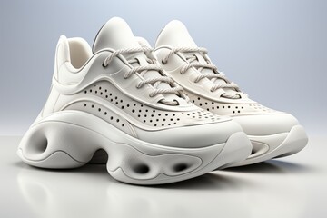 high-fashion platform sneakers with unique textures, on an isolated white background, Generative AI