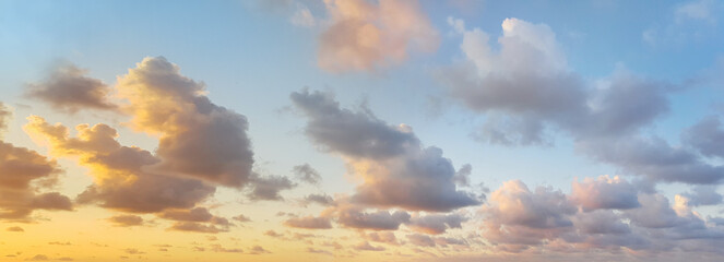 Wall Mural - golden sunset sky with cloud, panoramic background