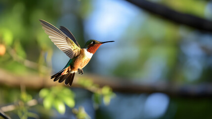 Wall Mural - Majestic Hummingbird Hovering in Mid-Air with Nature Background