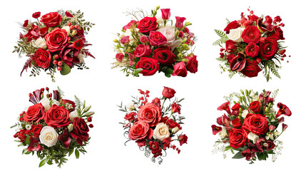 Collection of PNG. Red rose and eustoma flowers isolated on a transparent background.